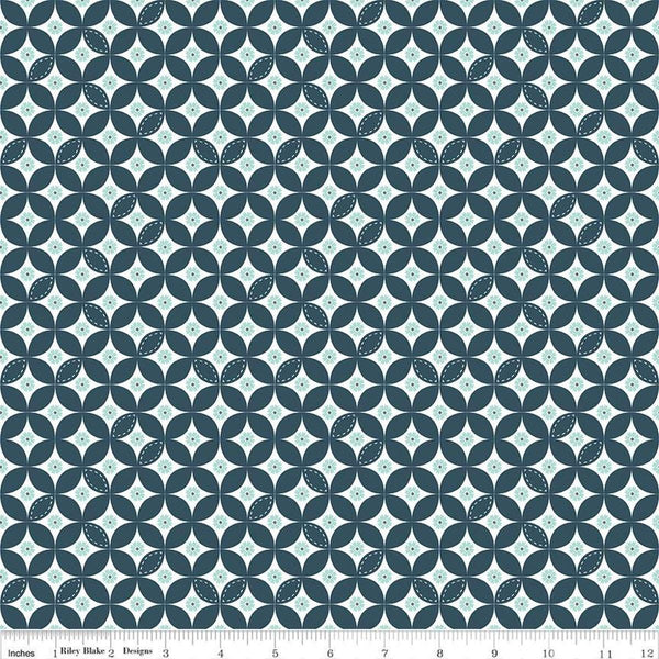Image of the Berry Market Daisies Stargazer quilting cotton fabric by Beverly McCullough for Riley Blake Designs. Features flowers on a navy background. Cute Little Fabric Shop