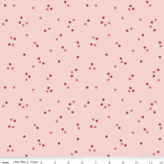 Image of the Berry Market Flowers Baby Pink quilting cotton fabric by Beverly McCullough for Riley Blake Designs. Features flowers on a pink background. Cute Little Fabric Shop
