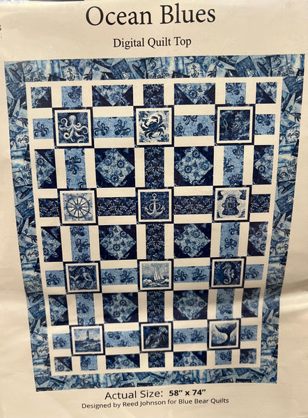 SALE Deep Blue Sea Digital QUILT Top by Reed Johnson - Ocean Blues - QT Fabrics - Digital Quilt Top - Quilting Cotton
