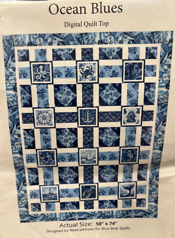 SALE Deep Blue Sea Digital QUILT Top by Reed Johnson - Ocean Blues - QT Fabrics - Digital Quilt Top - Quilting Cotton