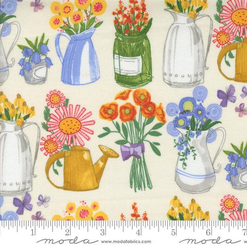 Superbloom Jars Cream quilting cotton fabrics by Robin Pickens for Moda Fabrics. Features jars on a cream background. Cute Little Fabric Shop