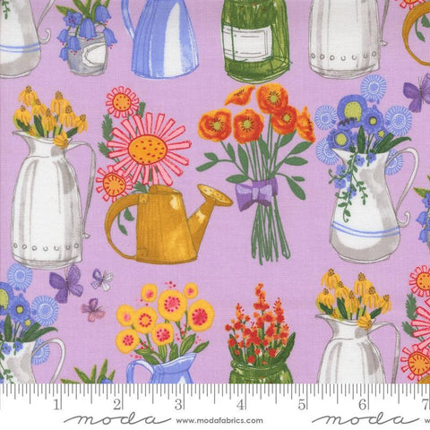 Superbloom Jars Freesia quilting cotton fabrics by Robin Pickens for Moda Fabrics. Features jars on a pink background. Cute Little Fabric Shop