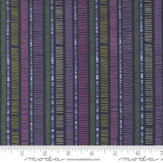 Superbloom Scribble Indigo quilting cotton fabrics by Robin Pickens for Moda Fabrics. Features stripes on a blue background. Cute Little Fabric Shop