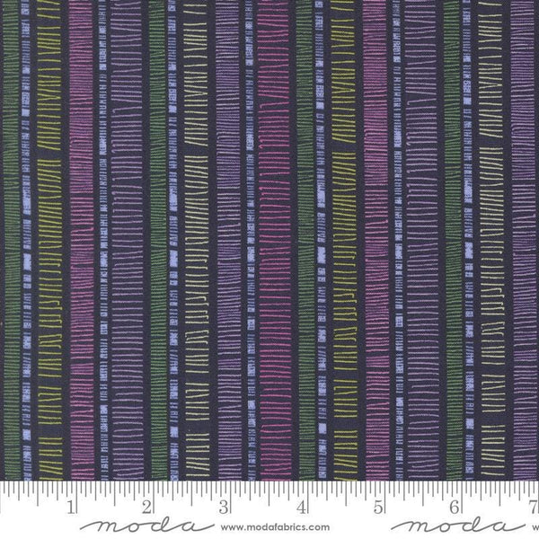 Superbloom Scribble Indigo quilting cotton fabrics by Robin Pickens for Moda Fabrics. Features stripes on a blue background. Cute Little Fabric Shop