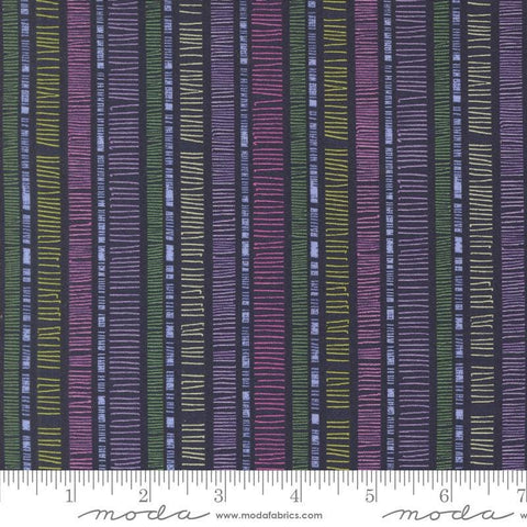 Superbloom Scribble Indigo quilting cotton fabrics by Robin Pickens for Moda Fabrics. Features stripes on a blue background. Cute Little Fabric Shop
