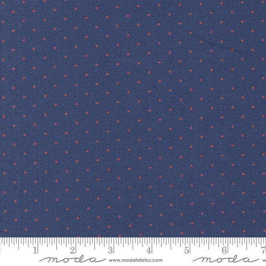 Image of the Star Spangled Twinkle Twilight Rocket quilting cotton fabric by Moda Fabrics. Features stars on a blue background. Cute Little Fabric Shop