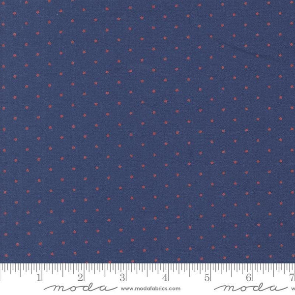 Image of the Star Spangled Twinkle Twilight Rocket quilting cotton fabric by Moda Fabrics. Features stars on a blue background. Cute Little Fabric Shop