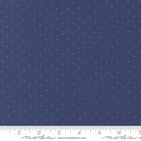 Image of the Star Spangled Twinkle Twilight Rocket quilting cotton fabric by Moda Fabrics. Features stars on a blue background. Cute Little Fabric Shop