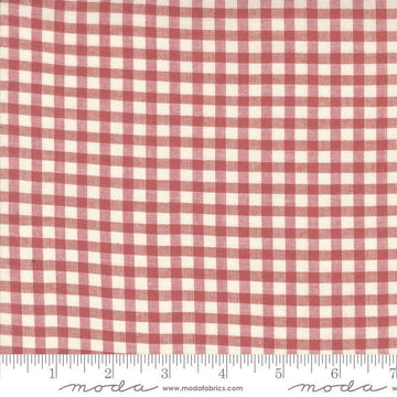 Image of the Woven Ginghams Garance Pearl quilting cotton fabric by French General for Moda Fabrics. Features printed gingham on a pink background. 
Cute Little Fabric Shop