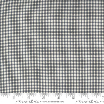 Image of the Woven Ginghams Indigo Pearl quilting cotton fabric by French General for Moda Fabrics. Features printed gingham on a blue gray background. 
Cute Little Fabric Shop