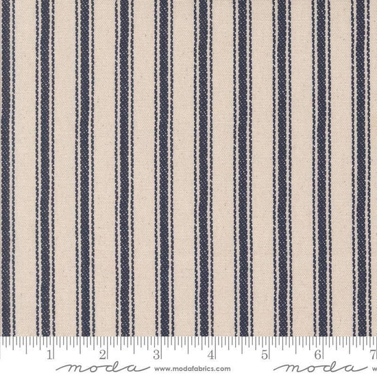 Image of the Farm And Garden Canvas Indigo by Cathe Holden for Moda Fabrics. Features blue stripes on canvas. 
Cute Little Fabric Shop