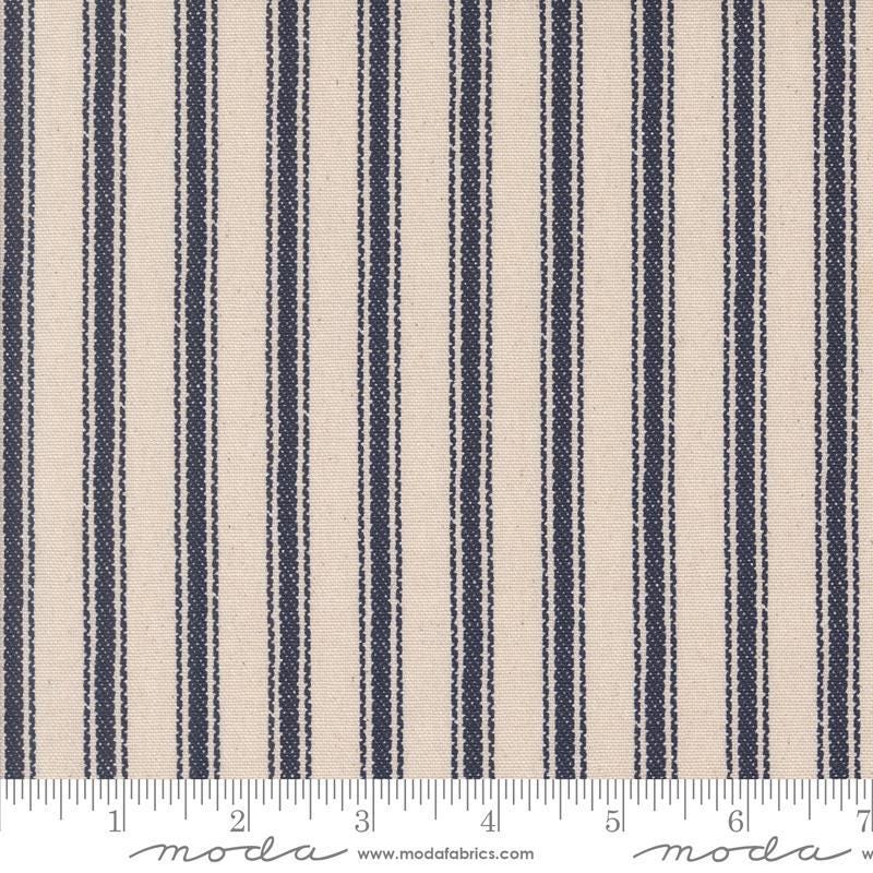 Image of the Farm And Garden Canvas Indigo by Cathe Holden for Moda Fabrics. Features blue stripes on canvas. 
Cute Little Fabric Shop