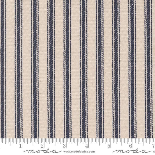 Image of the Farm And Garden Canvas Indigo by Cathe Holden for Moda Fabrics. Features blue stripes on canvas. 
Cute Little Fabric Shop