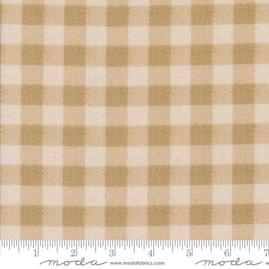 Image of the Farm And Garden Canvas PRINTED Gingham Toast by Cathe Holden for Moda Fabrics. Features tan gingham on canvas. 
Cute Little Fabric Shop