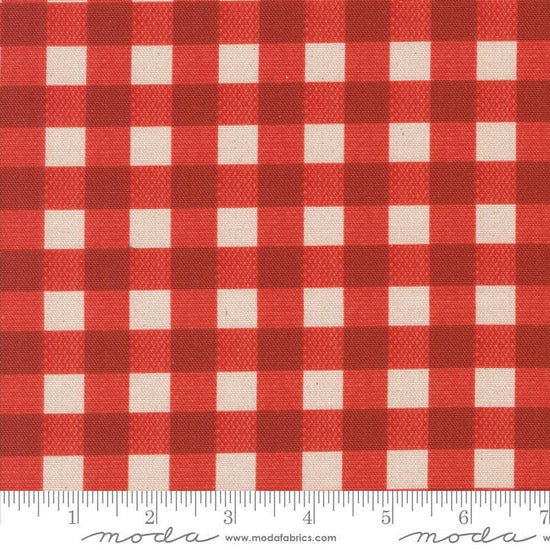 Image of the Farm And Garden Canvas PRINTED Gingham Tomato by Cathe Holden for Moda Fabrics. Features red gingham on canvas. 
Cute Little Fabric Shop