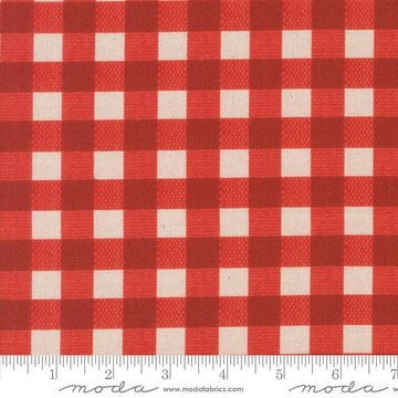 Image of the Farm And Garden Canvas PRINTED Gingham Tomato by Cathe Holden for Moda Fabrics. Features red gingham on canvas. 
Cute Little Fabric Shop