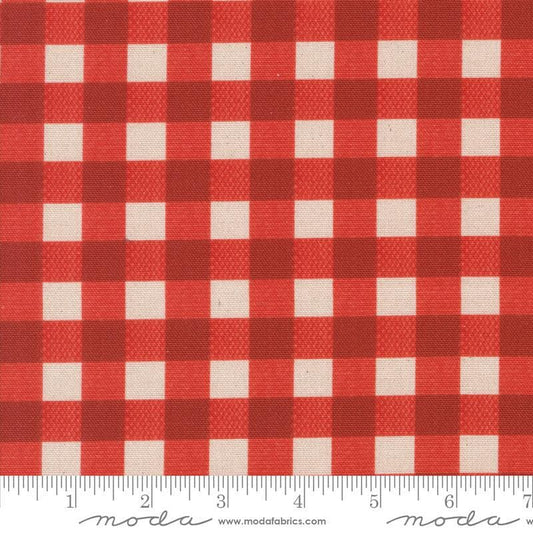 Image of the Farm And Garden Canvas PRINTED Gingham Tomato by Cathe Holden for Moda Fabrics. Features red gingham on canvas. 
Cute Little Fabric Shop