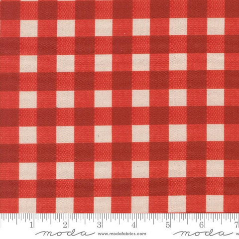 Image of the Farm And Garden Canvas PRINTED Gingham Tomato by Cathe Holden for Moda Fabrics. Features red gingham on canvas. 
Cute Little Fabric Shop