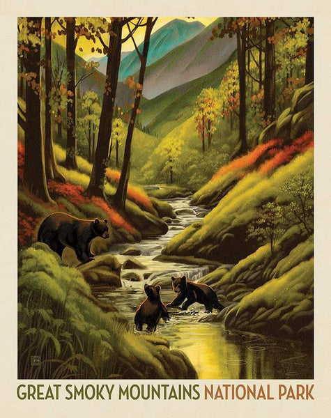 SALE National Parks Great Smoky Mountains Poster Panel PD16132 - Riley Blake - DIGITALLY Printed Forest Bears - Quilting Cotton Fabric