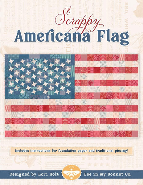 Image of the It&#39;s Sew Emma Scrappy Americana Flag Quilt Pattern by Riley Blake Designs. Features a flag quilt. 
Cute Little Fabric Shop