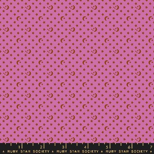 Image of the Ooh Lucky Lucky Stars Heliotrope quilting cotton fabric by Ruby Star Society for Moda Fabrics. Features stars on a pink background. Cute Little Fabric Shop