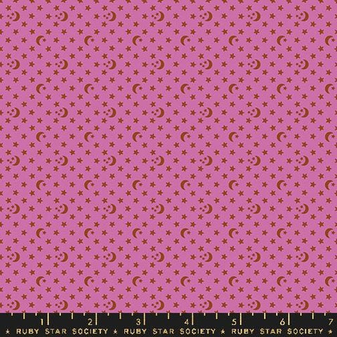 Image of the Ooh Lucky Lucky Stars Heliotrope quilting cotton fabric by Ruby Star Society for Moda Fabrics. Features stars on a pink background. Cute Little Fabric Shop