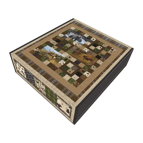 Image of the Majestic Animals Pillow Panel Quilt Kit by the RBD Designers for Riley Blake Designs. Features outdoor fabrics on a quilt. 
Cute Little Fabric Shop