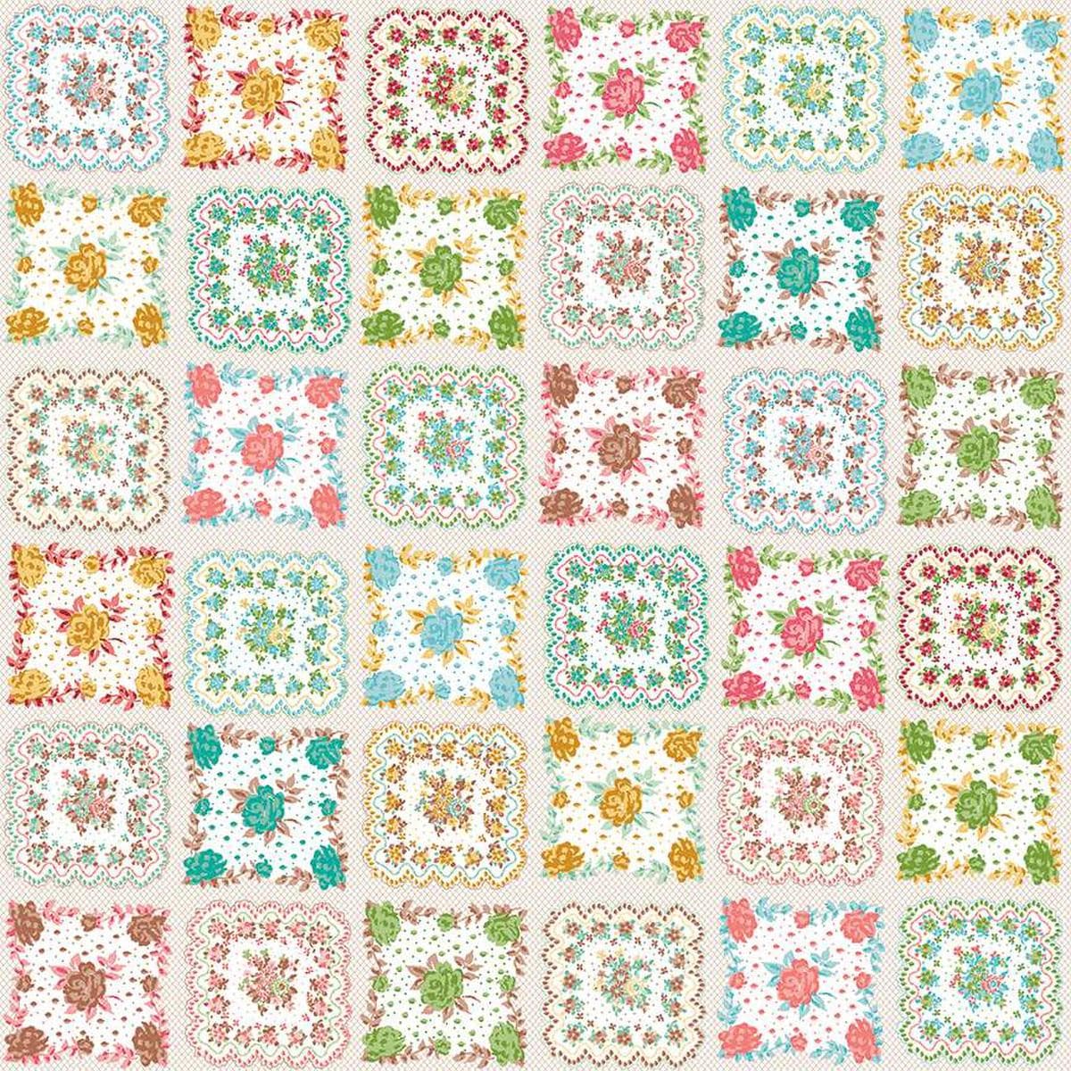 Image of the Granny Chic Handkerchief Multi wide back quilting cotton fabric by Lori Holt for Riley Blake Designs. Features a patchwork pattern on fabric. 
Cute Little Fabric Shop