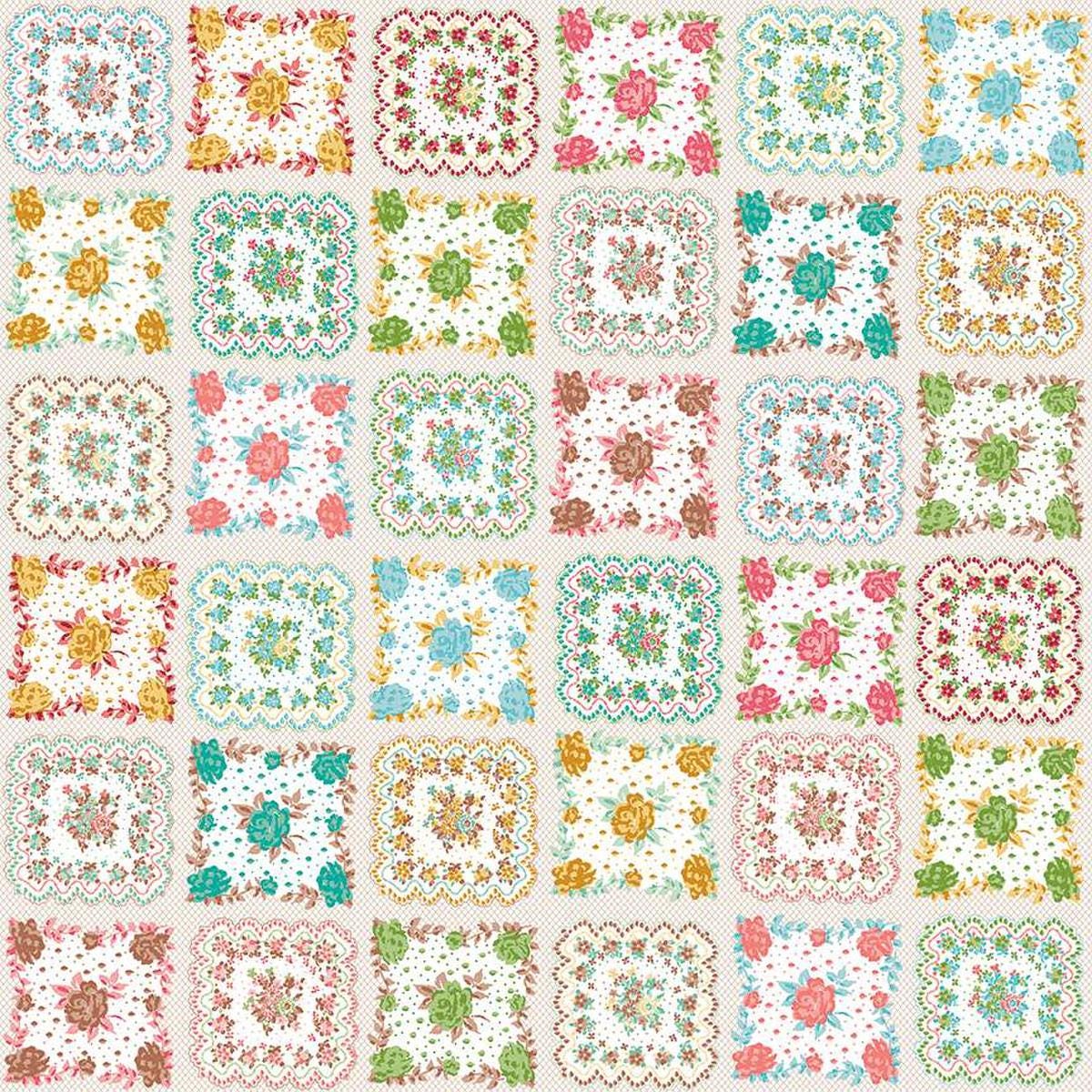 Image of the Granny Chic Handkerchief Multi wide back quilting cotton fabric by Lori Holt for Riley Blake Designs. Features a patchwork pattern on fabric. 
Cute Little Fabric Shop