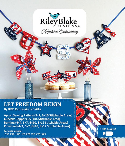 SALE Machine Embroidery Let Freedom Reign Projects INSTRUCTIONS ME201LFR24R4 - Riley Blake Designs - USB File 4 Projects