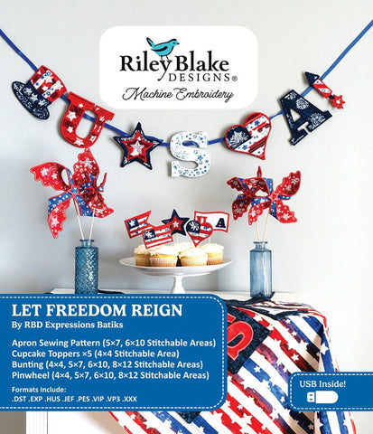 SALE Machine Embroidery Let Freedom Reign Projects INSTRUCTIONS ME201LFR24R4 - Riley Blake Designs - USB File 4 Projects