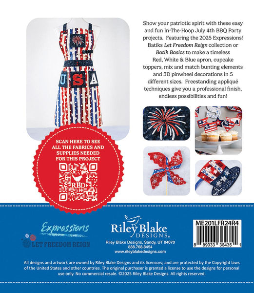 SALE Machine Embroidery Let Freedom Reign Projects INSTRUCTIONS ME201LFR24R4 - Riley Blake Designs - USB File 4 Projects