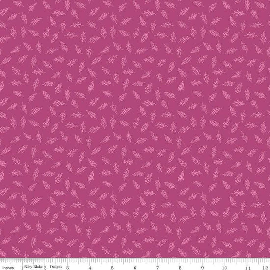 Image of the Morning Meadow Millet Orchid quilting cotton fabric. Features sprigs on a pink background. Cute Little Fabric Shop