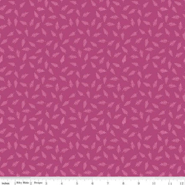 Image of the Morning Meadow Millet Orchid quilting cotton fabric. Features sprigs on a pink background. Cute Little Fabric Shop