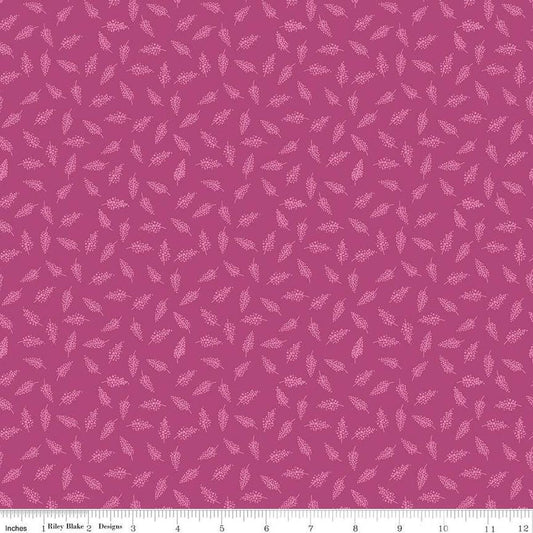 Image of the Morning Meadow Millet Orchid quilting cotton fabric. Features sprigs on a pink background. Cute Little Fabric Shop
