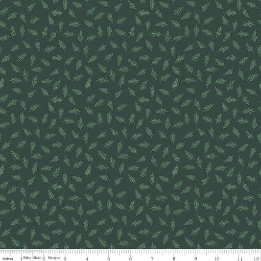 Image of the Morning Meadow Millet Green quilting cotton fabric. Features sprigs on a green background. Cute Little Fabric Shop