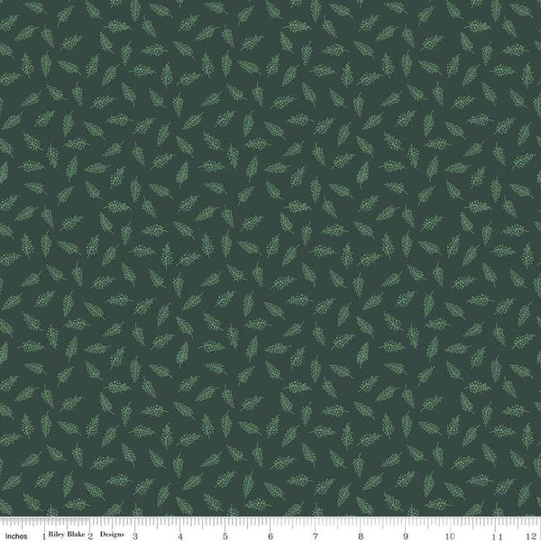 Image of the Morning Meadow Millet Green quilting cotton fabric. Features sprigs on a green background. Cute Little Fabric Shop