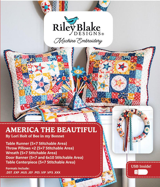 SALE Machine Embroidery Americana America the Beautiful Projects INSTRUCTIONS ME018AMP24R4 - Riley Blake Designs - USB File 5 Projects