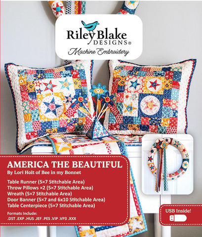 SALE Machine Embroidery Americana America the Beautiful Projects INSTRUCTIONS ME018AMP24R4 - Riley Blake Designs - USB File 5 Projects
