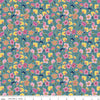 Image of the Morning Meadow Meadow Flower Field Dusk quilting cotton fabric. Features flowers on a blue background. Cute Little Fabric Shop