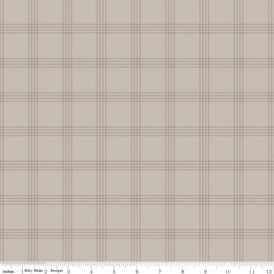 Fat Quarter End of Bolt - FLANNEL Till the Cows Come Home Plaid F16112 Taupe - Riley Blake Designs - Plaid Lines - FLANNEL Cotton Fabric