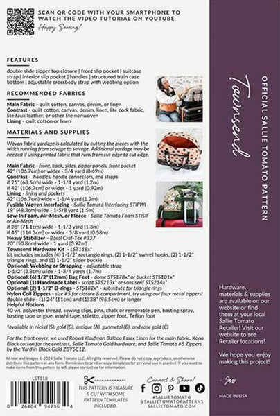 Townsend Bag PATTERN P210 by Sallie Tomato - Riley Blake Designs - INSTRUCTIONS Only - Large Zipper Carryon Travel Bag