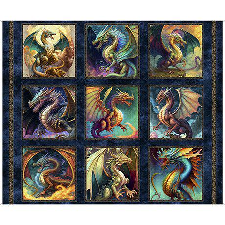 SALE MINKY Large Dragon Picture Patch Panel 60" Wide 29926 Navy - QT Fabrics - Dragons Fantasy - 100% Polyester