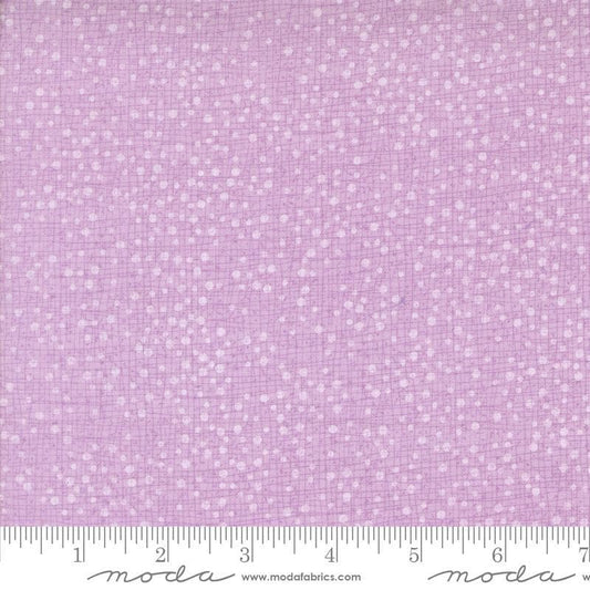 Dotty Thatched Dots Freesia quilting cotton fabrics by Robin Pickens for Moda Fabrics. Features lines and dots on a purple background. Cute Little Fabric Shop