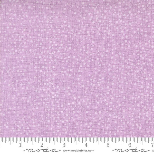 Dotty Thatched Dots Freesia quilting cotton fabrics by Robin Pickens for Moda Fabrics. Features lines and dots on a purple background. Cute Little Fabric Shop