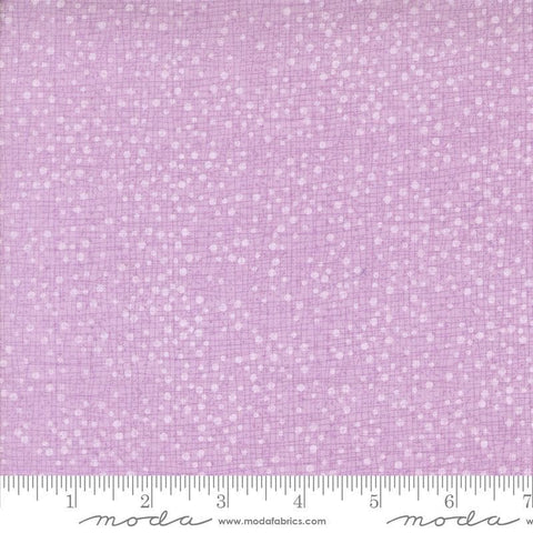 Dotty Thatched Dots Freesia quilting cotton fabrics by Robin Pickens for Moda Fabrics. Features lines and dots on a purple background. Cute Little Fabric Shop