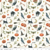 Image of the Trick or Treat Spooky Cream quilting cotton fabric by Lisa Audit for Riley Blake Designs. Features halloween icons on a cream background. Cute Little Fabric Shop