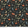 Image of the Trick or Treat Spooky Black quilting cotton fabric by Lisa Audit for Riley Blake Designs. Features halloween icons on a black background. Cute Little Fabric Shop