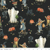 Image of the Trick or Treat Main Black quilting cotton fabric by Lisa Audit for Riley Blake Designs. Features halloween icons on a black background. Cute Little Fabric Shop