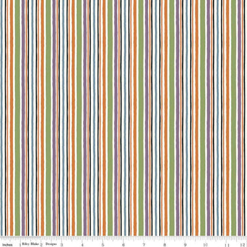 Image of the Trick or Treat Stripes Multi quilting cotton fabric by Lisa Audit for Riley Blake Designs. Features stripes on a multicolored background. Cute Little Fabric Shop